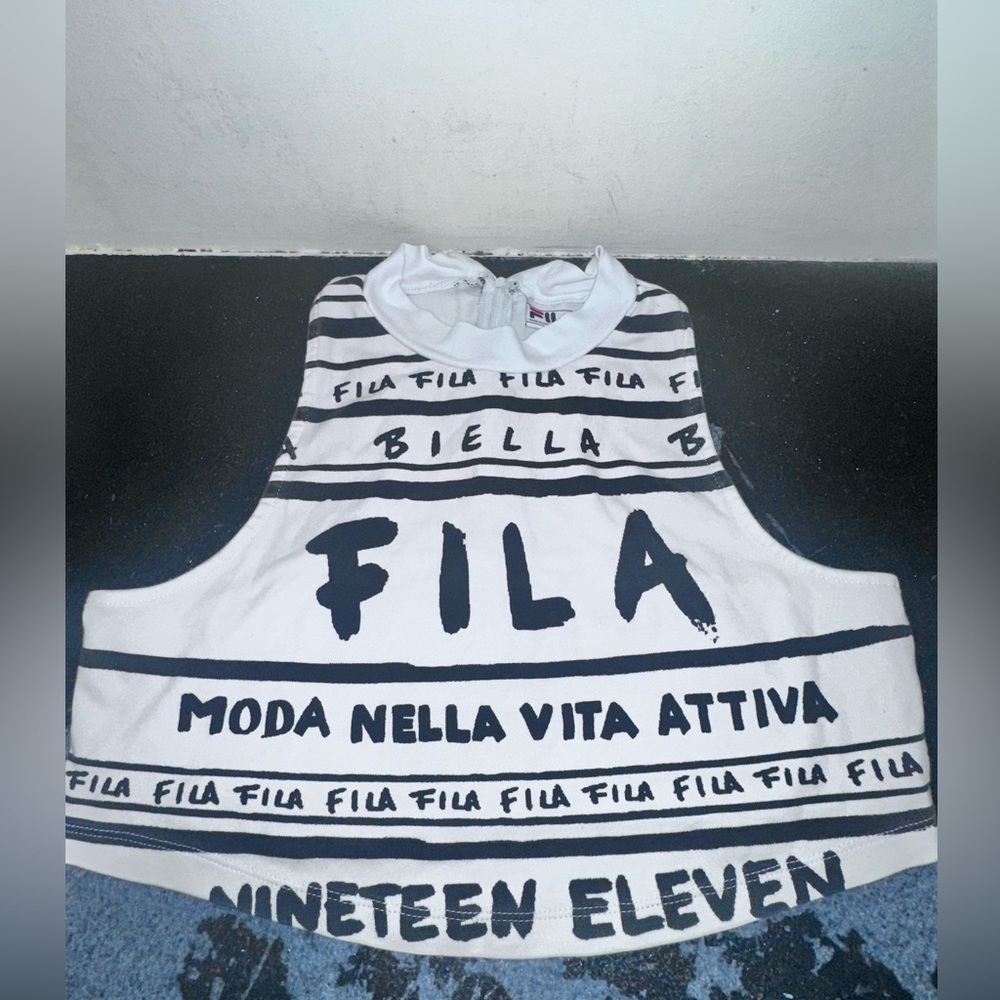 FILA Moda Nella Vita Activa 100% Cotton Mock Neck Top Athletic Athleisure L
